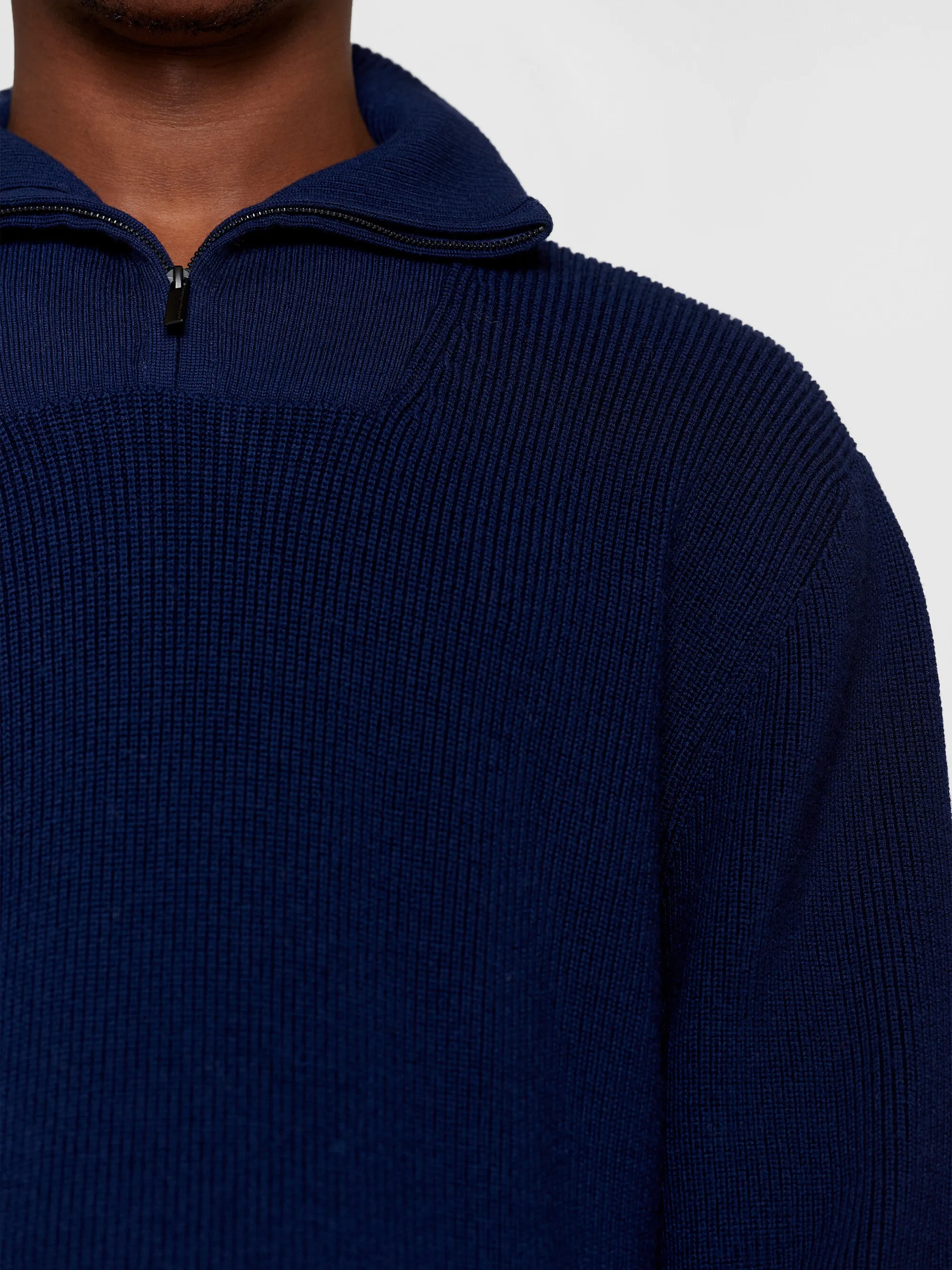 1/2 neck zip merino wool rib knit - Total Eclipse