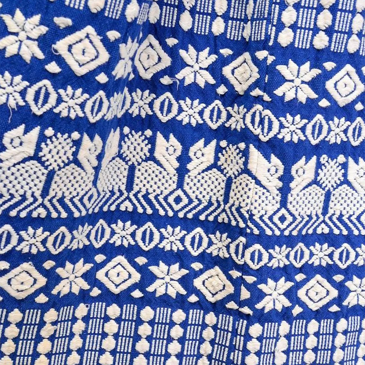 1950s Pelux Vintage Folk Embroidered Blue Skirt Handwoven in Guatemala