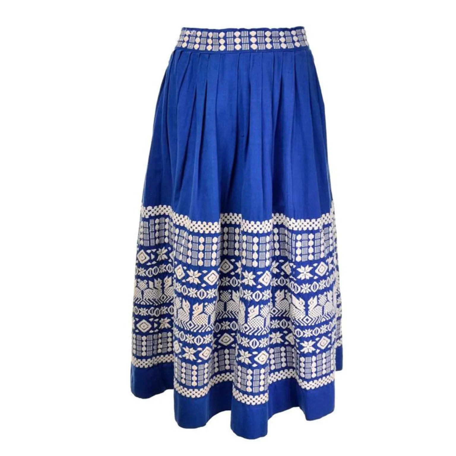 1950s Pelux Vintage Folk Embroidered Blue Skirt Handwoven in Guatemala