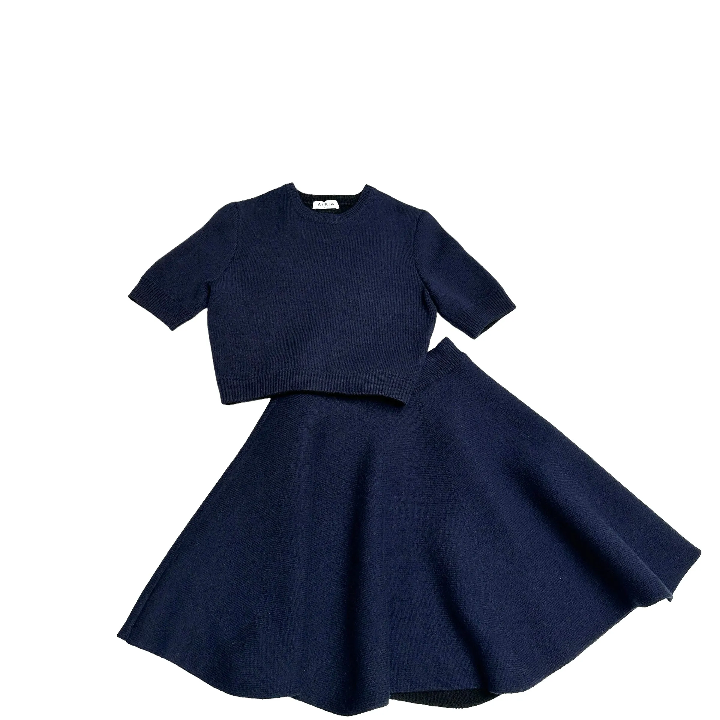 2021 Navy Wool Top & Skirt Set - S