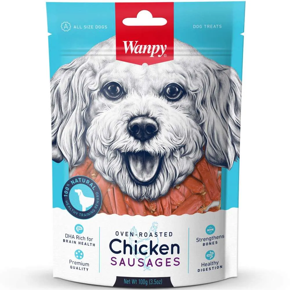 3 FOR $10.50: Wanpy Oven-Roasted Chicken Sausages Dog Treats 100g