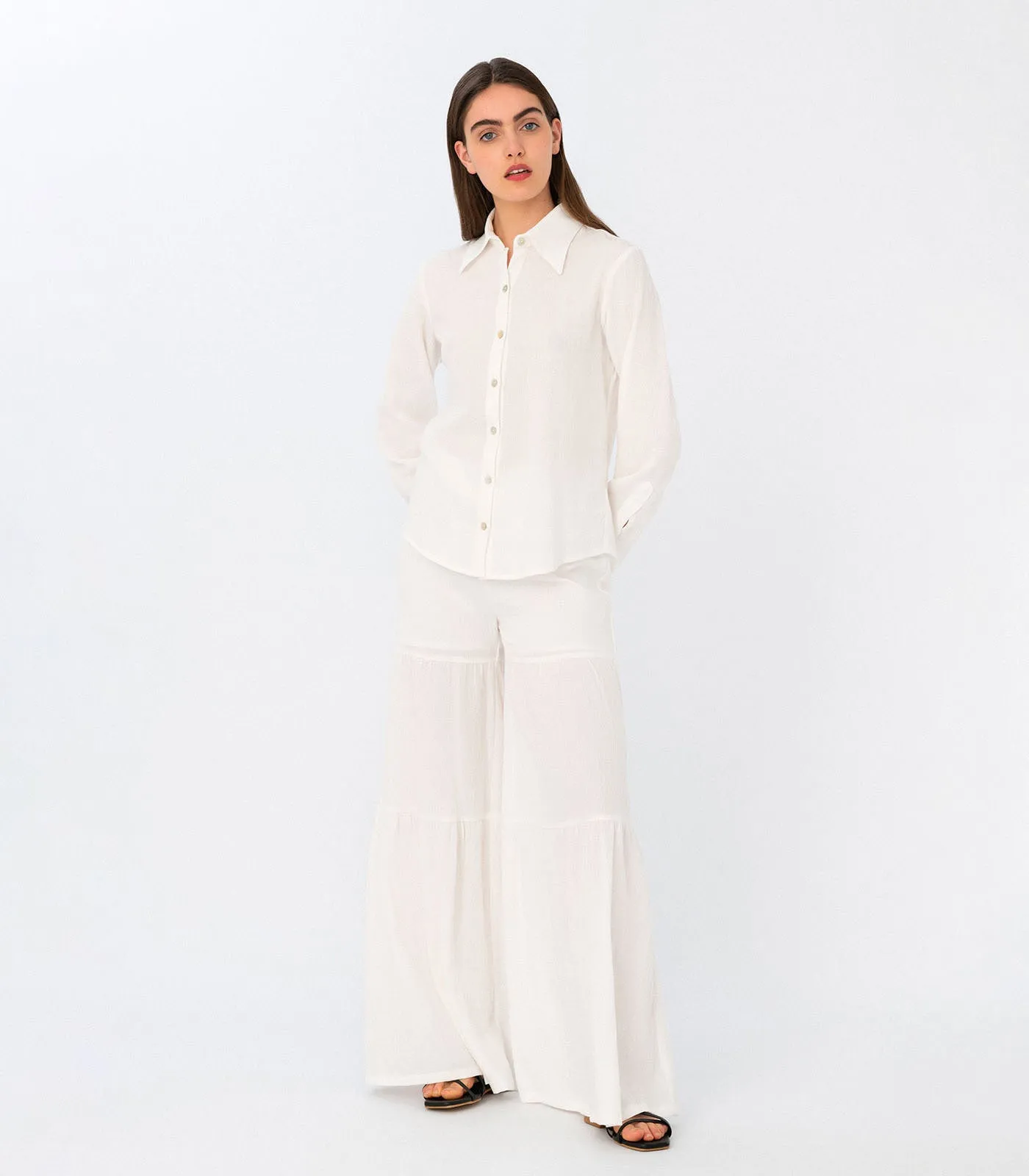 3 Tier Flared Bell Bottom Pants Ivory