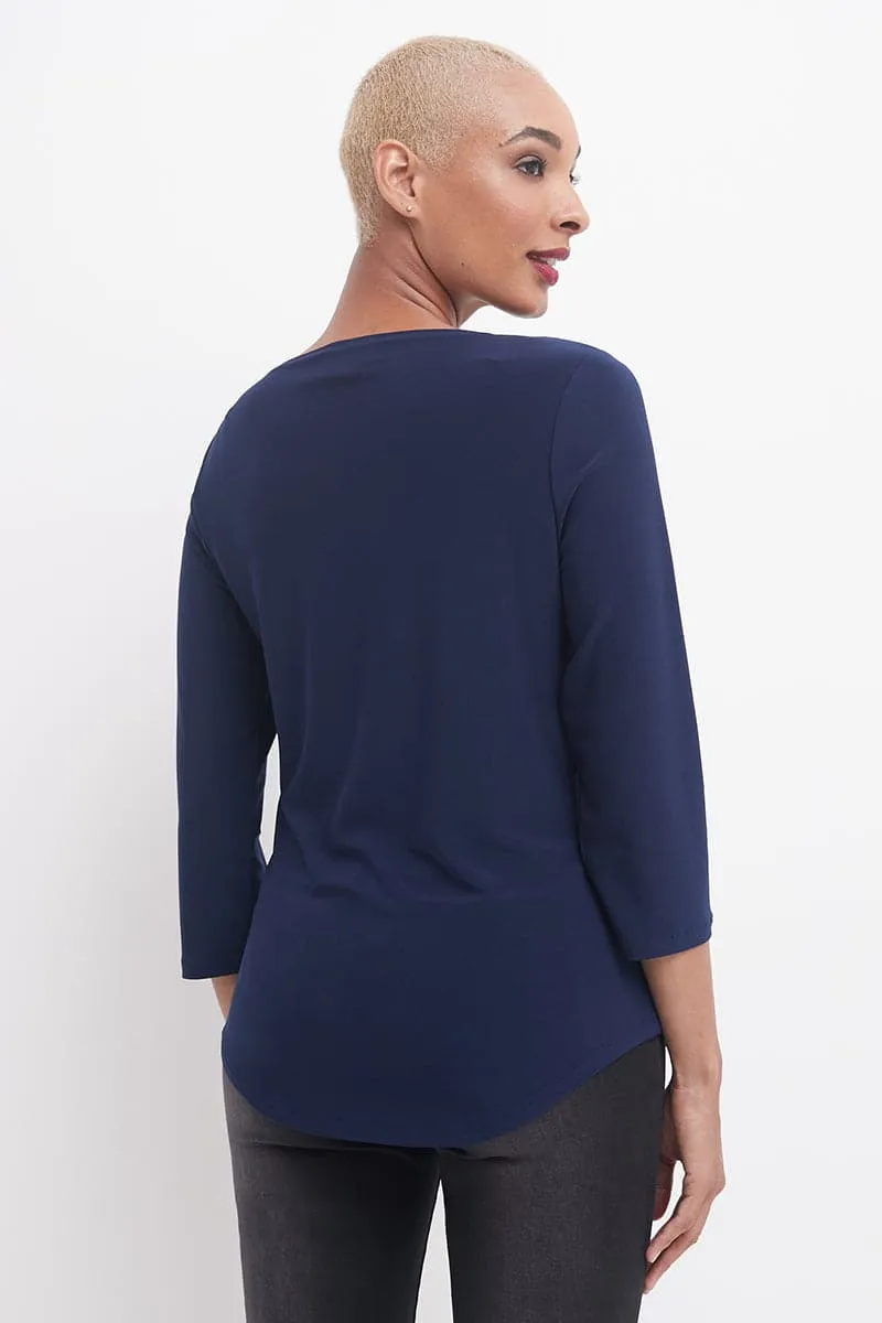 3/4 Sleeve Business Casual Top with Front Zipper