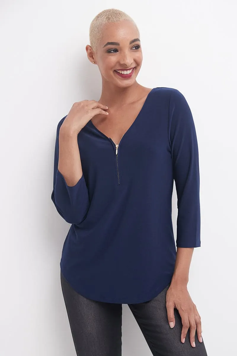 3/4 Sleeve Business Casual Top with Front Zipper