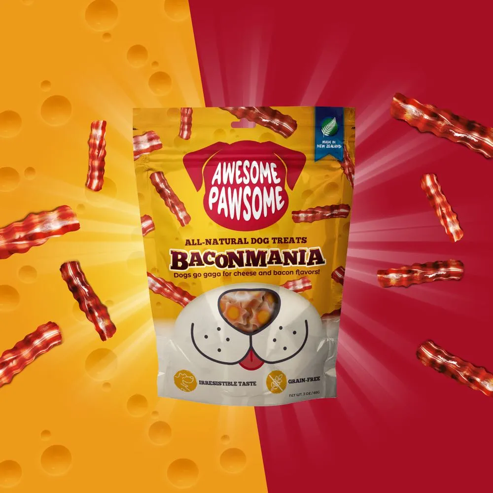 4 FOR $14: Awesome Pawsome Baconmania Grain-Free Dog Treats 3oz