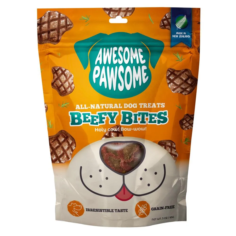 4 FOR $14: Awesome Pawsome Beefy Bites Grain-Free Dog Treats 3oz