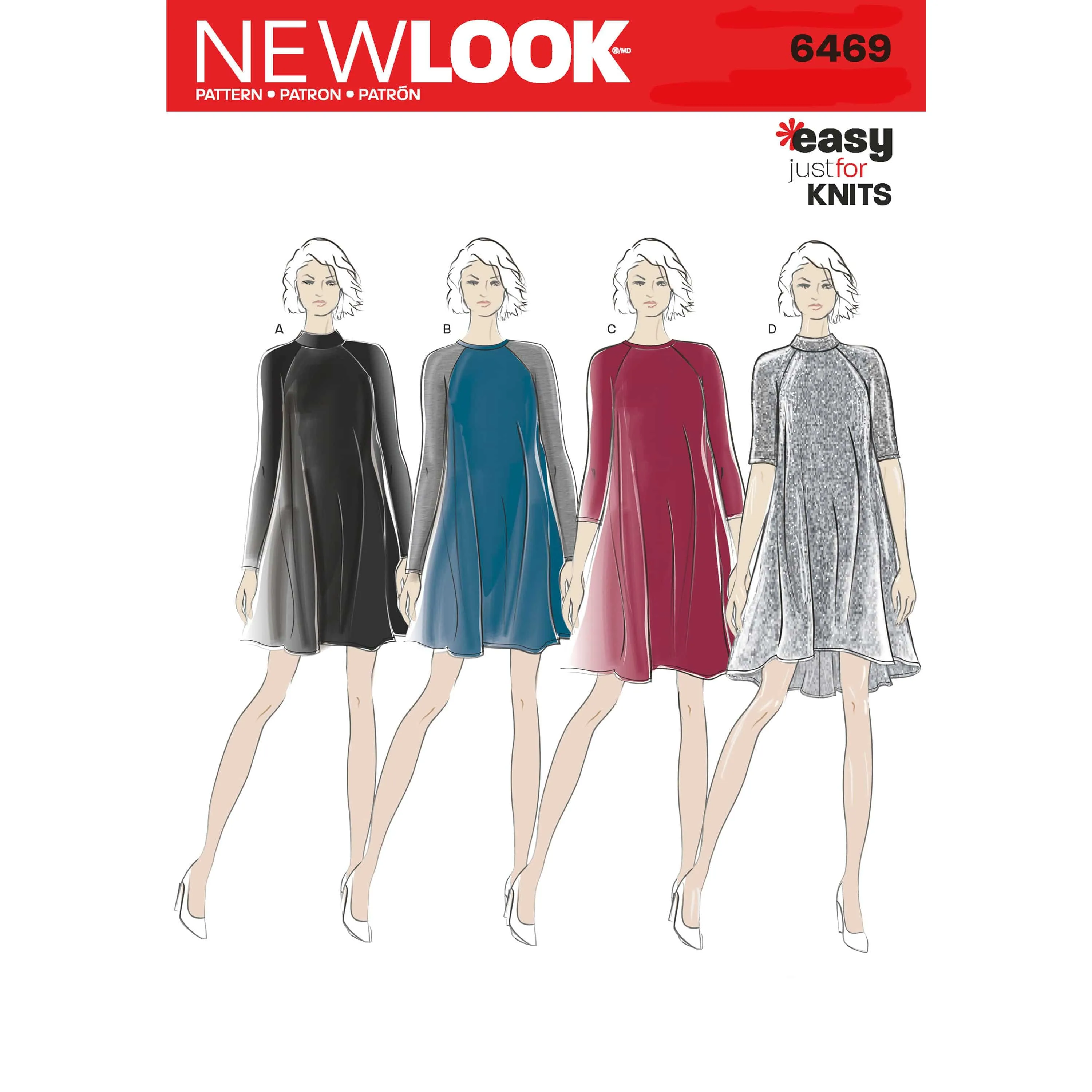 6469 New Look Pattern 6469 Misses' Easy Knit Dress with Length and Sleeve Variations