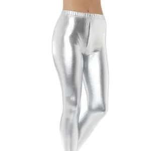 80s Metallic Disco Leggings Adult Silver