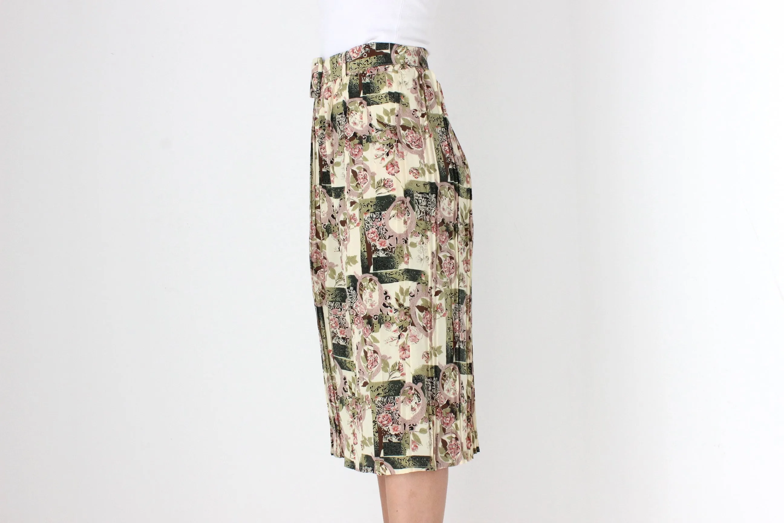 80s Pleated Floral Culotte Shorts w/ Matching Belt