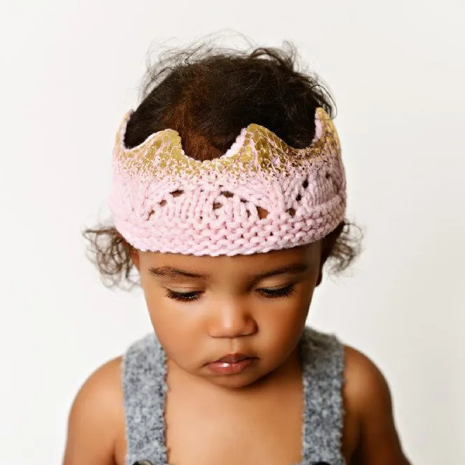 Aiden Hand-Knit Crown, Pink with Gold