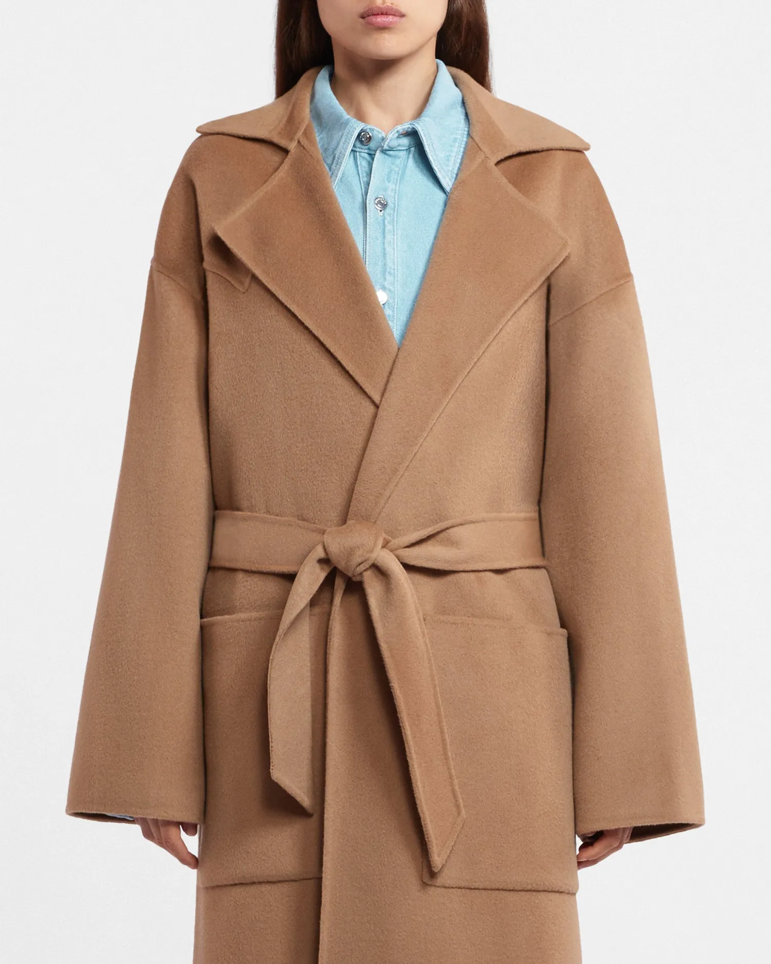 Alamo - Wool Silk Blend Robe Coat - Camel