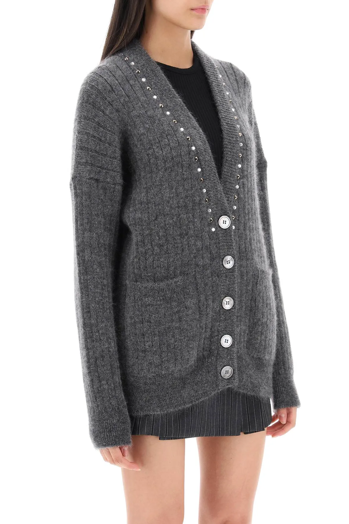 Alessandra Rich Cardigan With Studs And Crystals