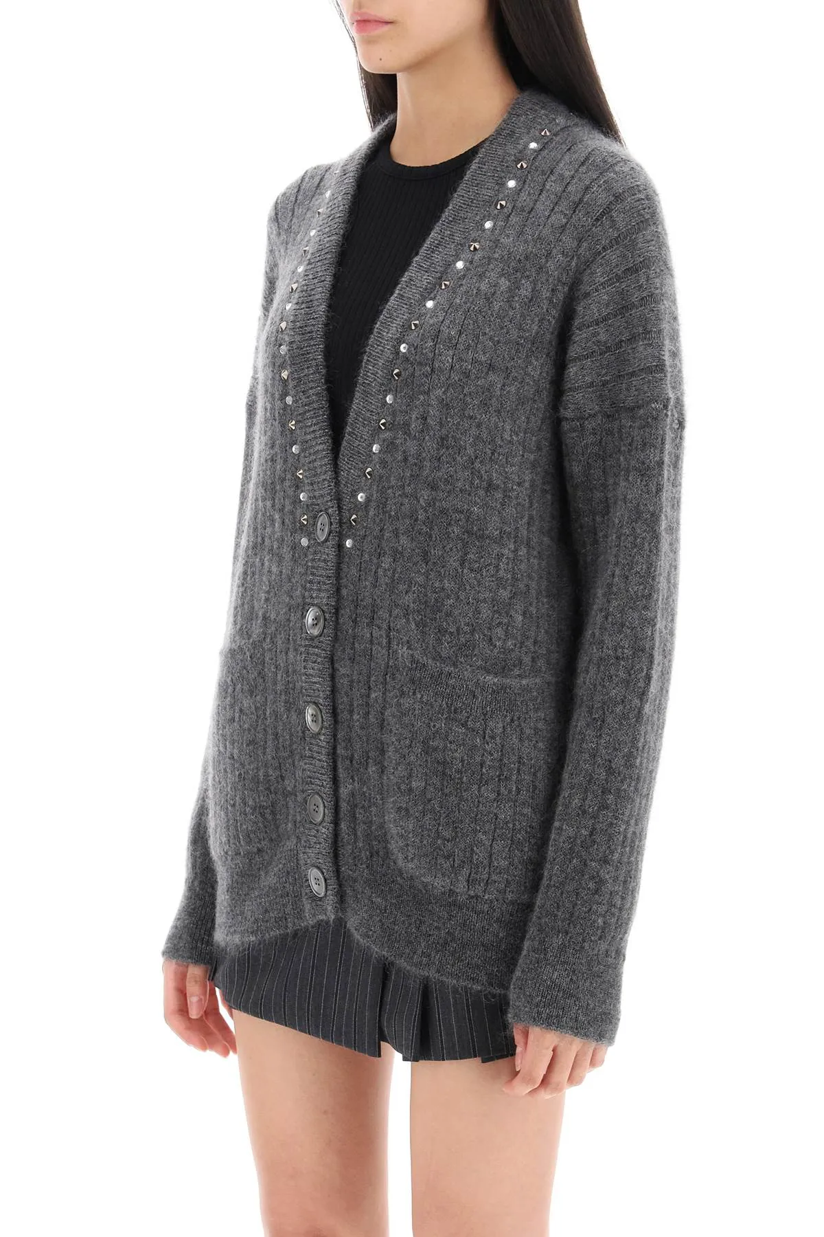 Alessandra Rich Cardigan With Studs And Crystals