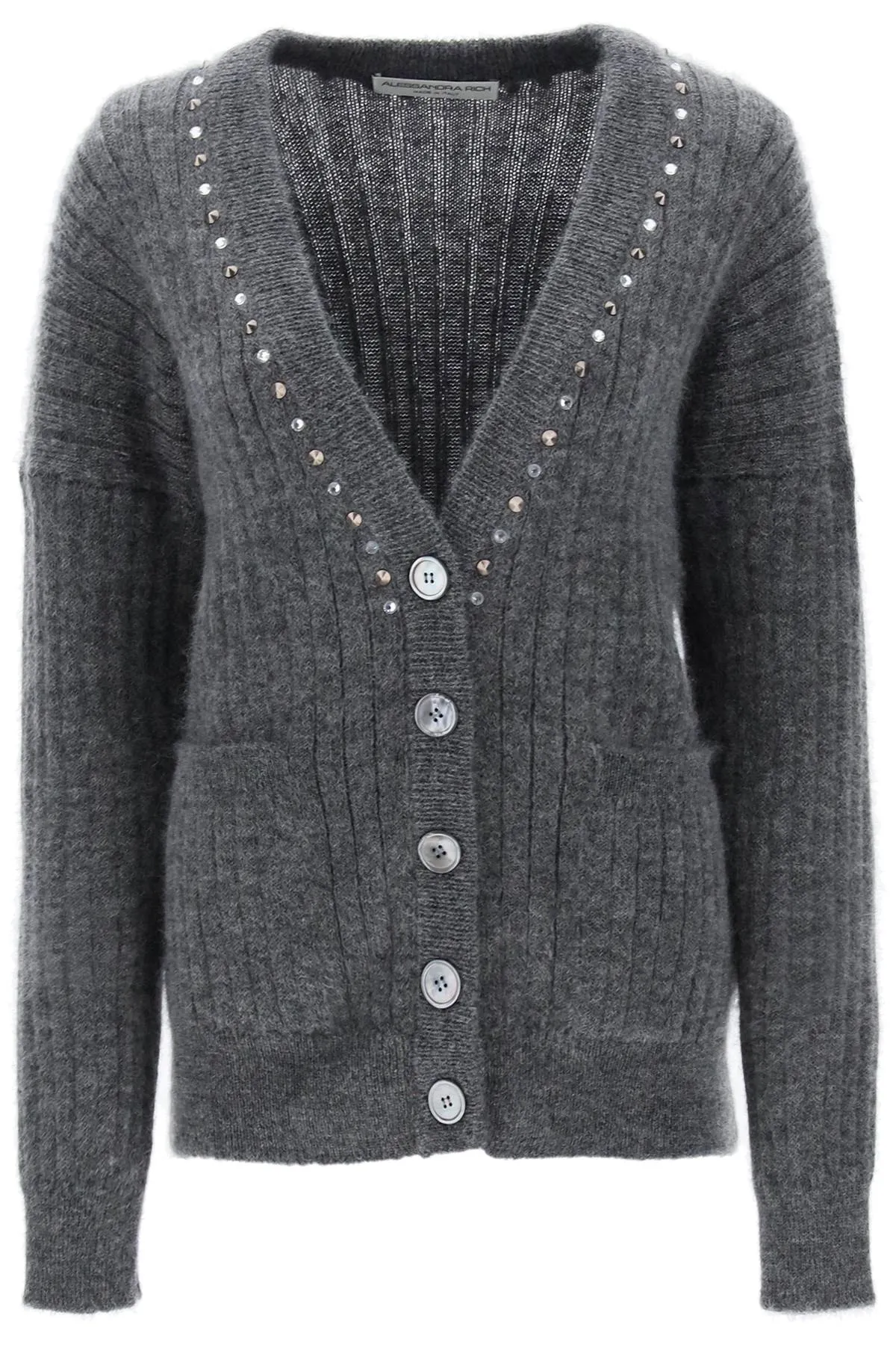 Alessandra Rich Cardigan With Studs And Crystals