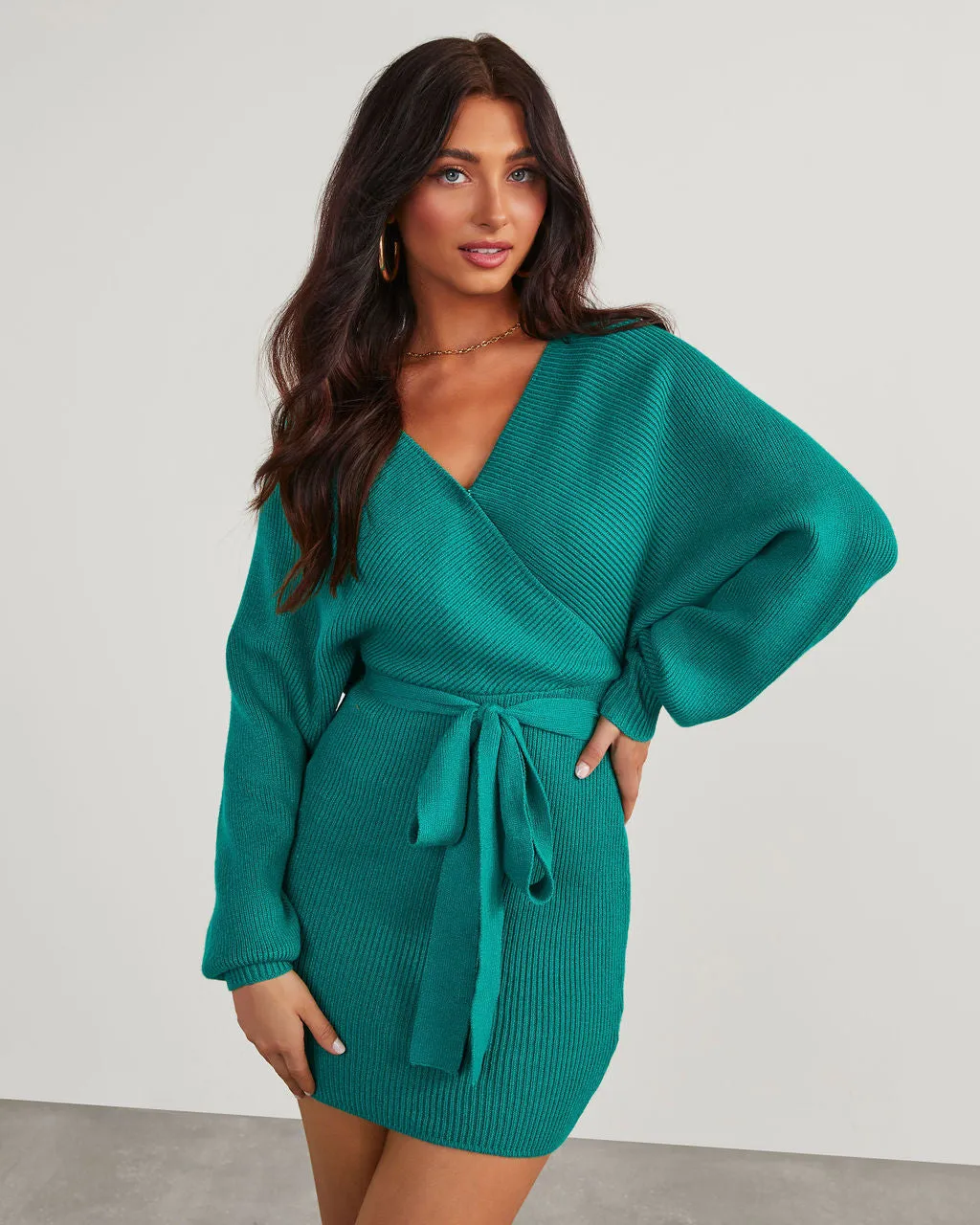 Amaryllis Wrap Mini Sweater Dress