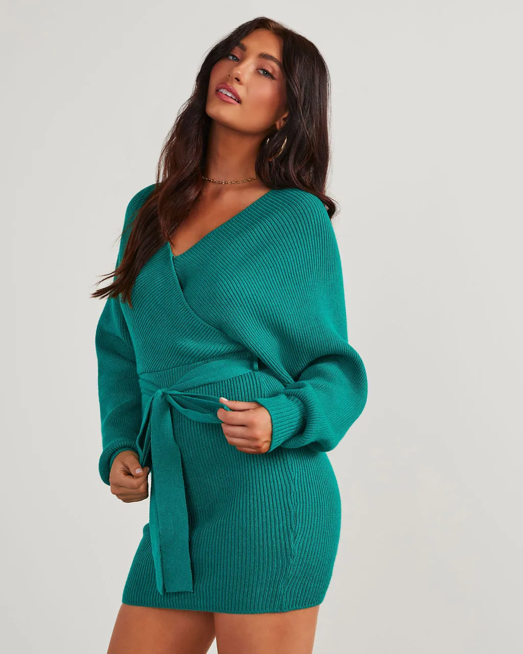 Amaryllis Wrap Mini Sweater Dress