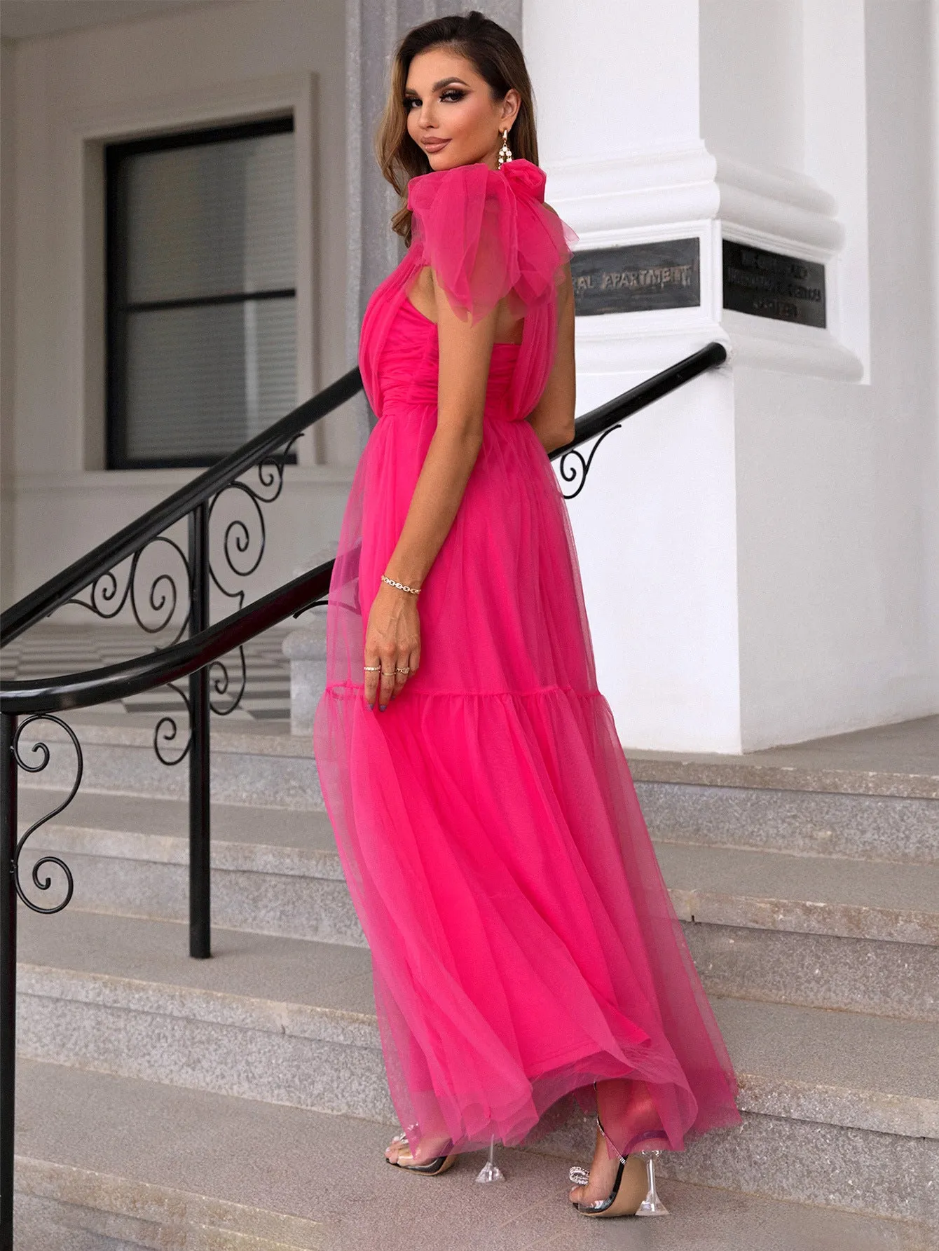 Amorous Pink One-Shoulder Tulle  Dress