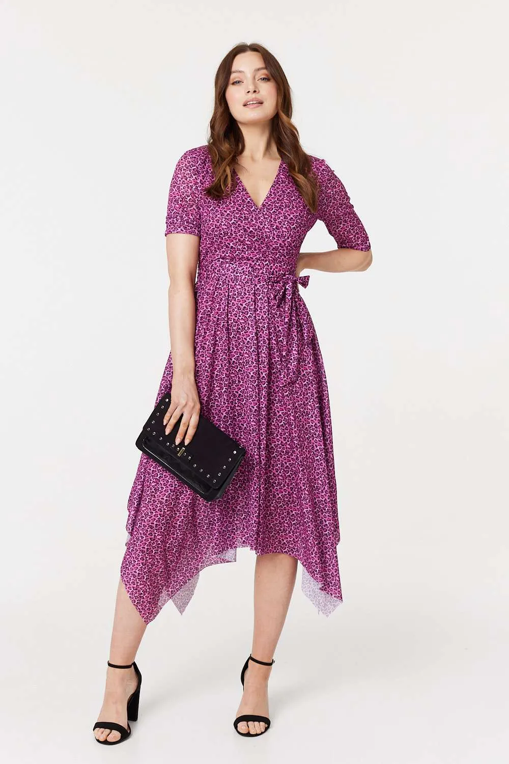 Animal Print Tie Waist Midi Dress