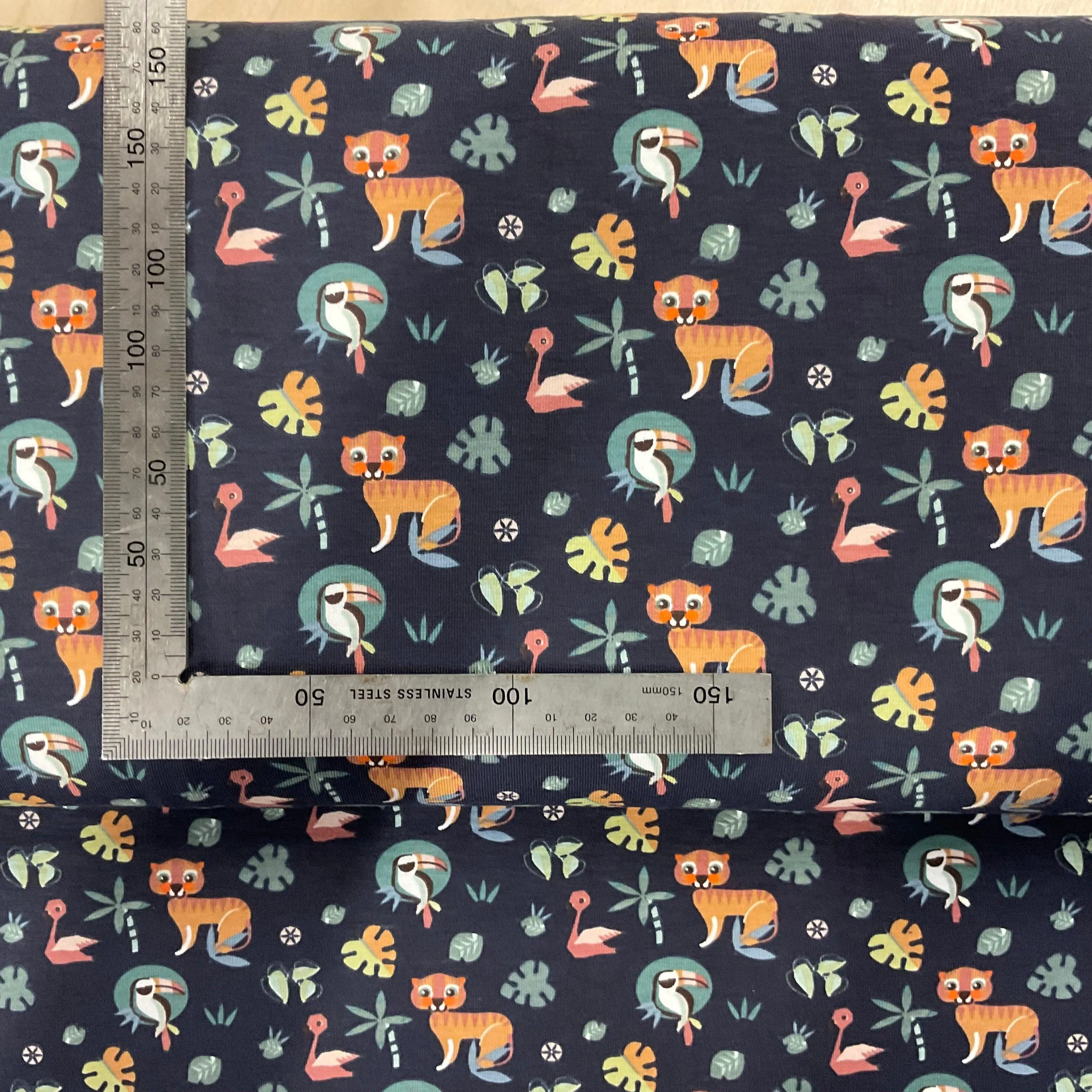 Animals Navy Organic cotton Jersey Fabric