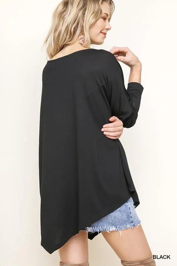 Asymmetric Long Sleeve Top, Black