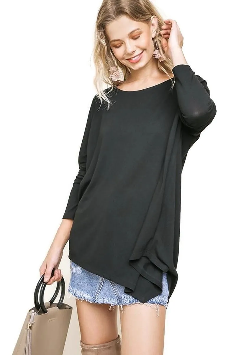 Asymmetric Long Sleeve Top, Black