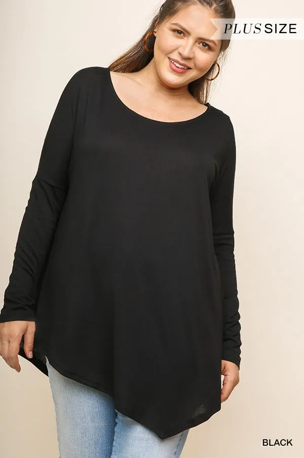 Asymmetric Long Sleeve Top, Black