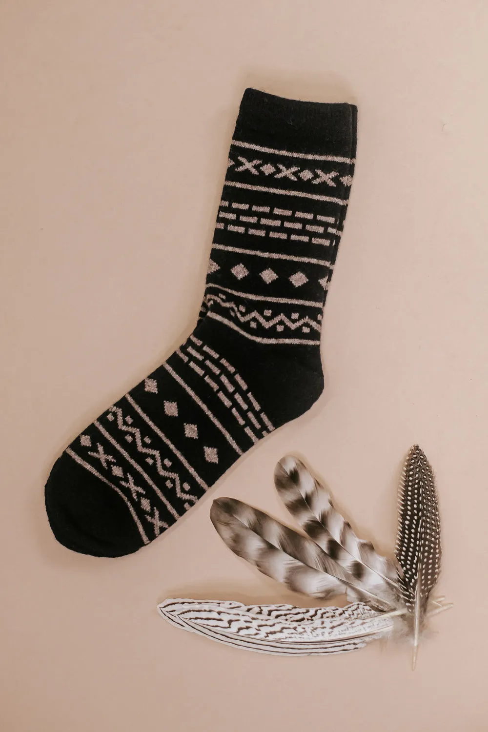 Aztec Wool Blend Crew Socks, Navy