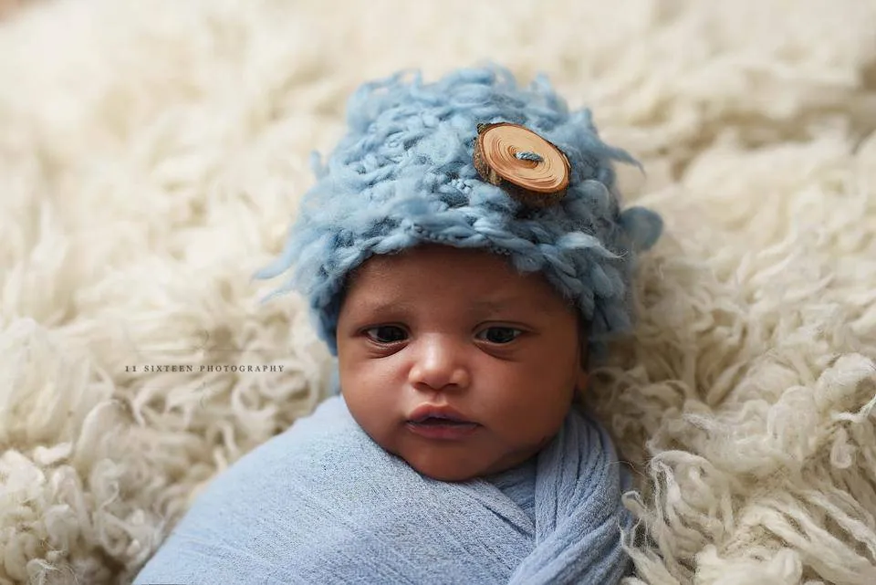 Baby Blue Newborn Fluffy Button Hat