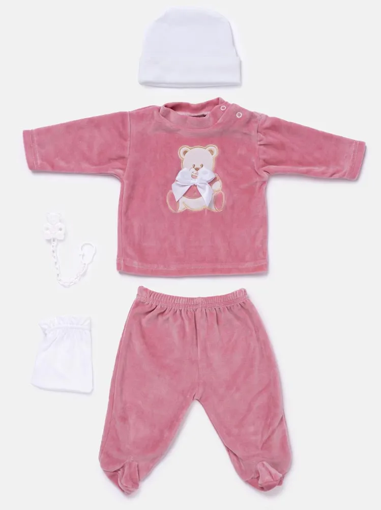 Baby Girl 5-piece Teddy Gift Box Set - Dusty Pink