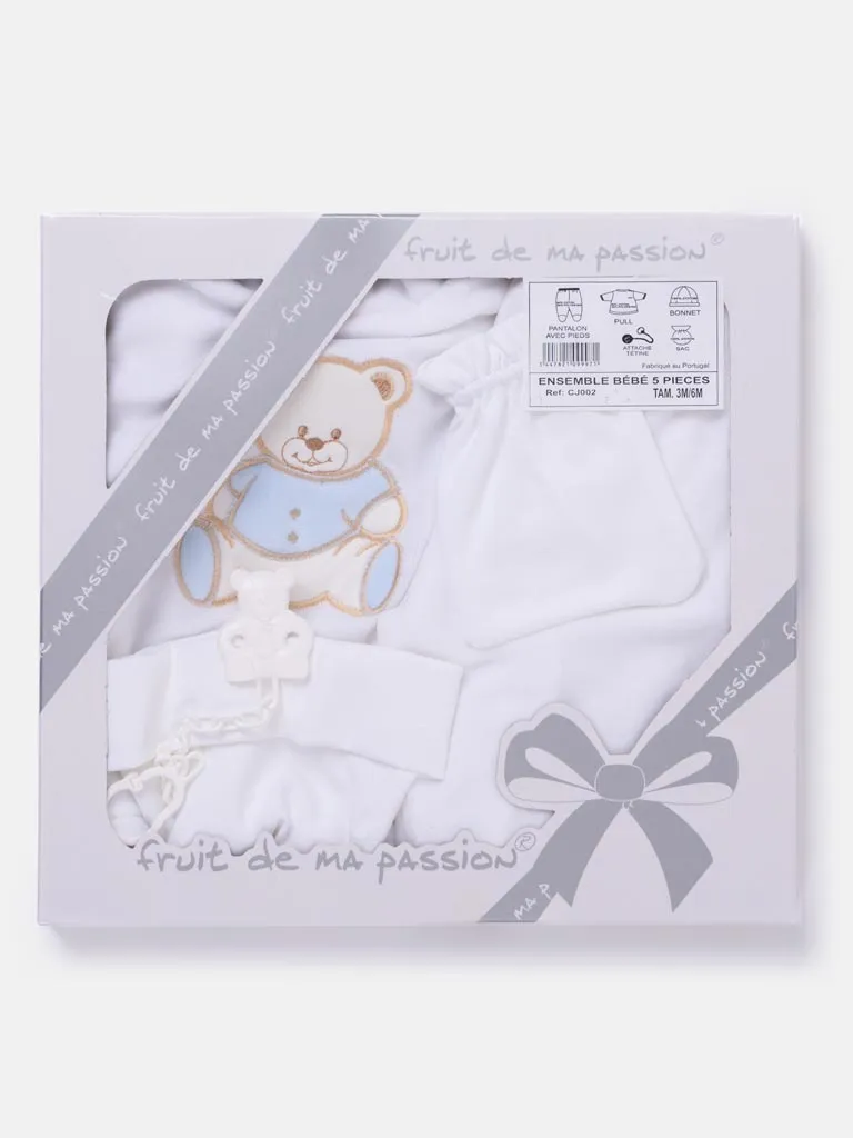 Baby Unisex 5-piece Teddy Gift Box Set - White