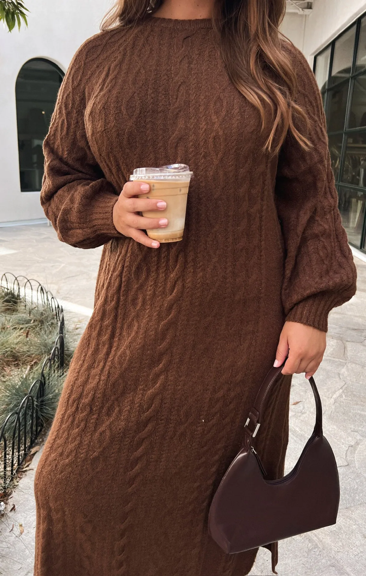 Barb Sweater Dress ~ Chocolate Cable Knit