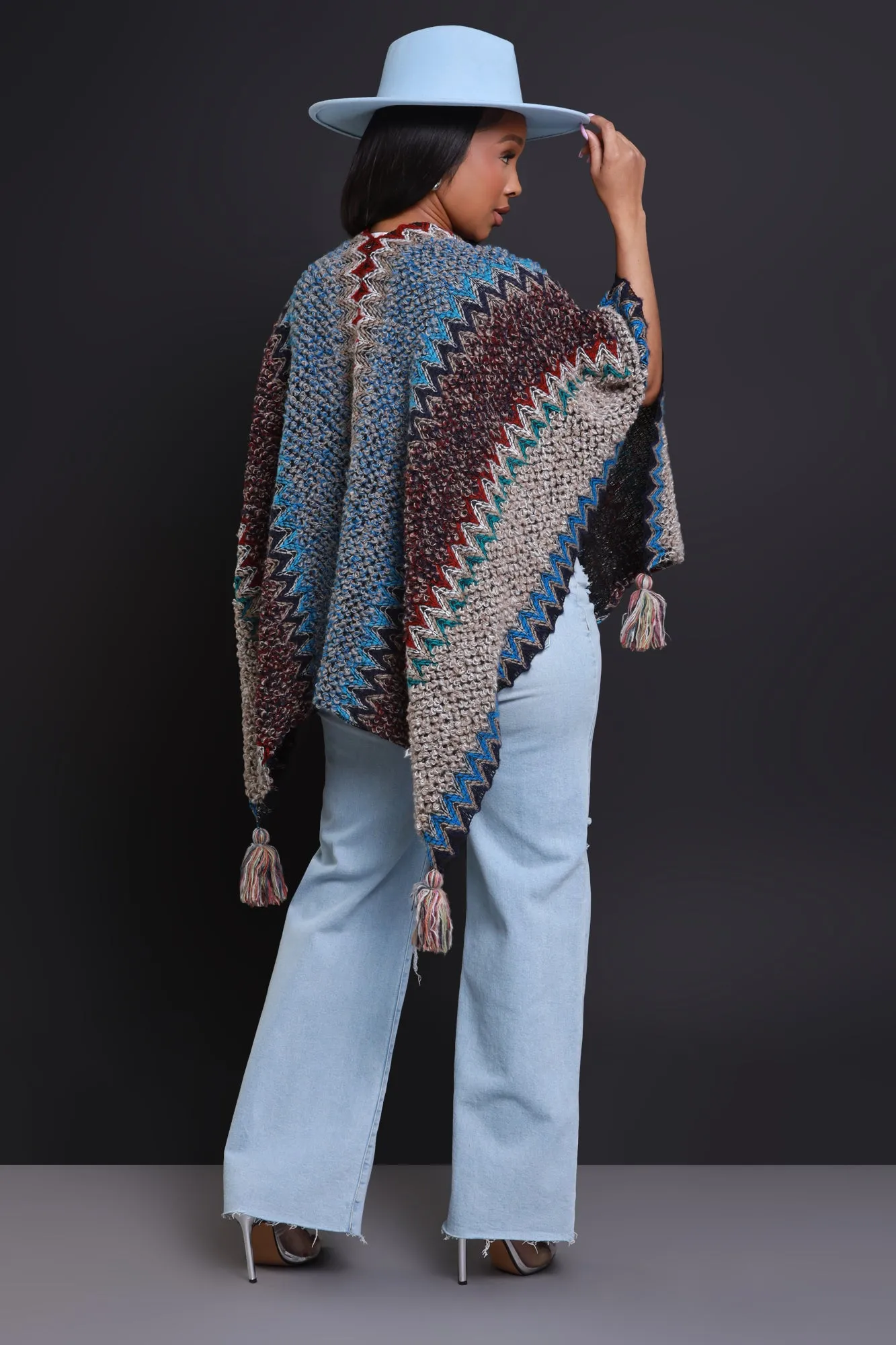 Best In Show Crochet Fringe Poncho - Taupe Multicolor