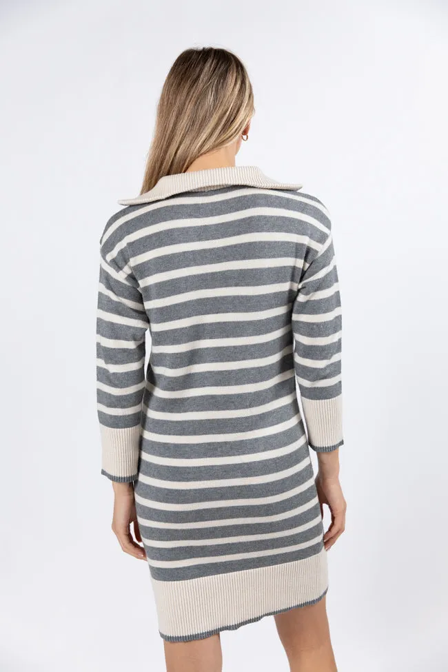 Between You and Me Grey Striped Quarter Zip Sweater Dress FINAL SALE