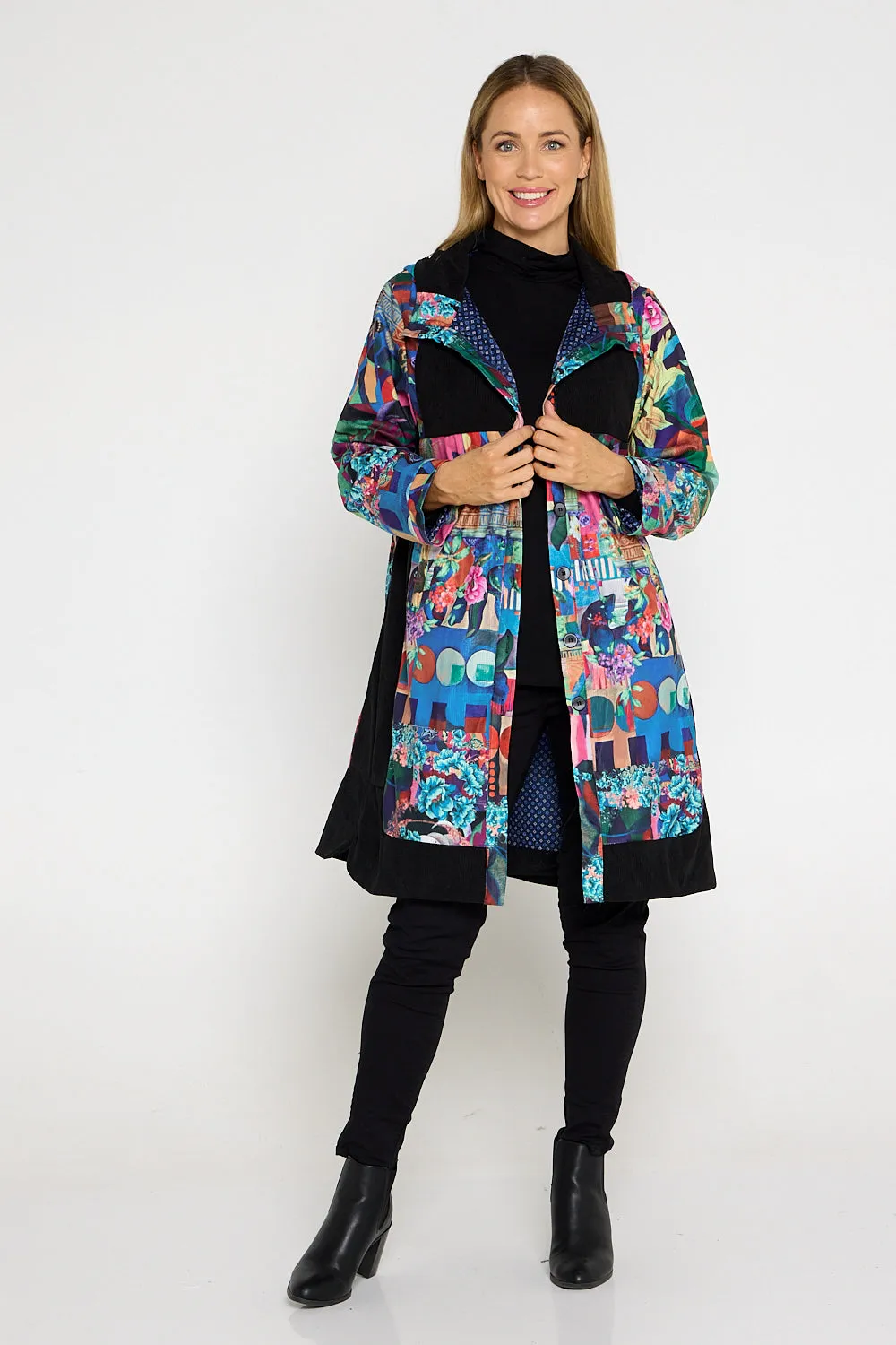 Bicheno Corduroy Coat - Floral Collage