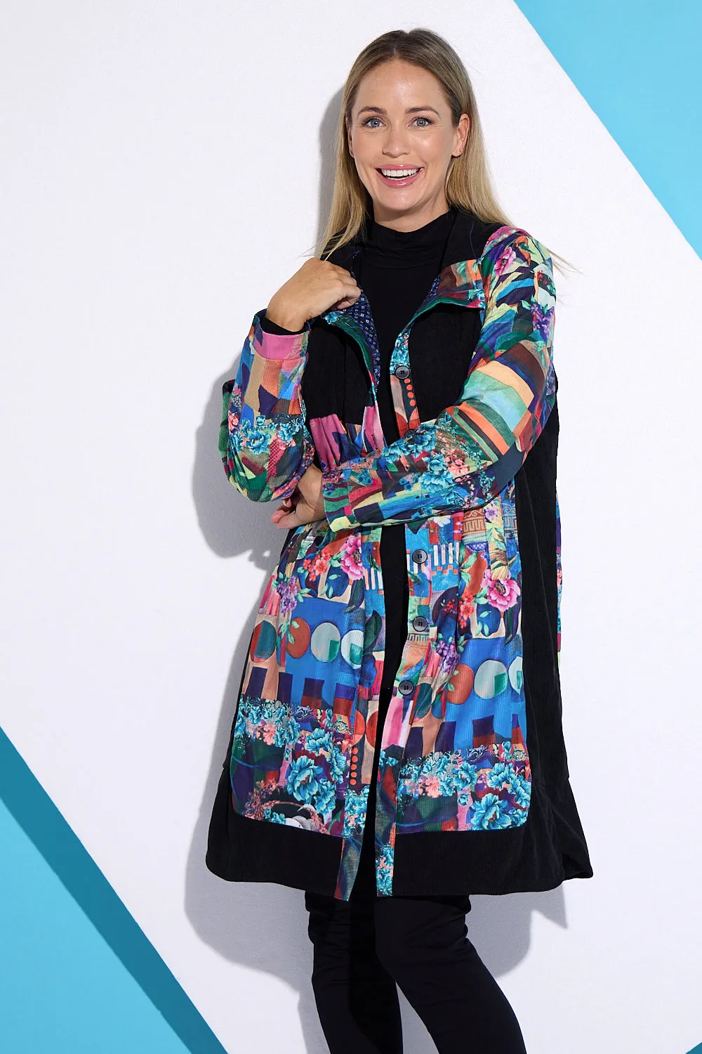 Bicheno Corduroy Coat - Floral Collage