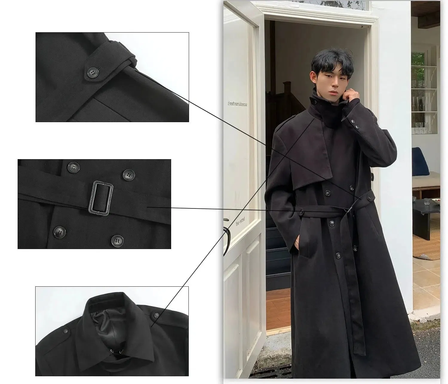 Black Double-breasted Wool Coat