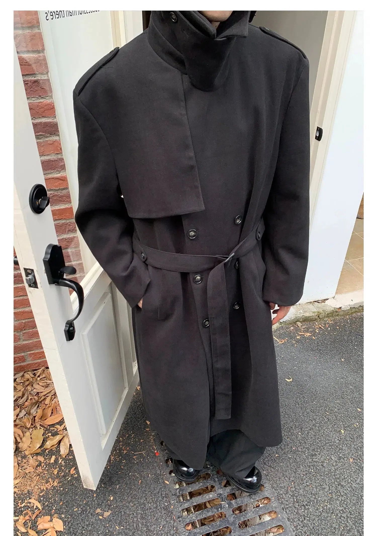 Black Double-breasted Wool Coat