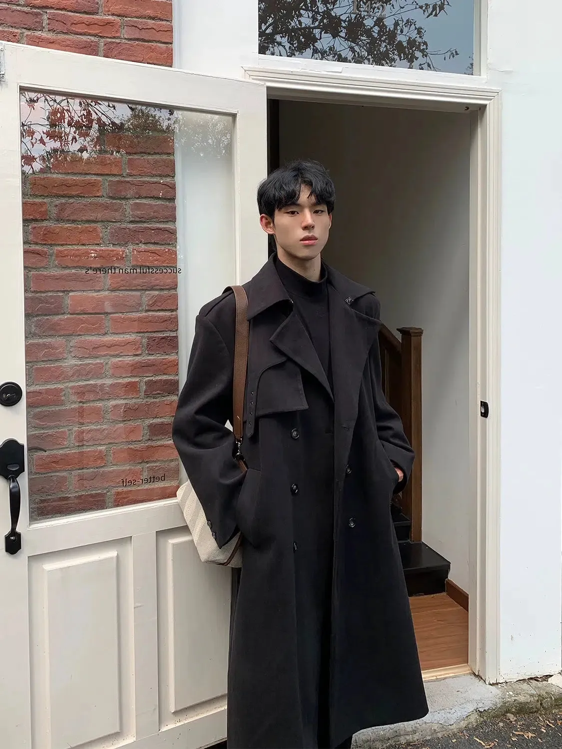 Black Double-breasted Wool Coat