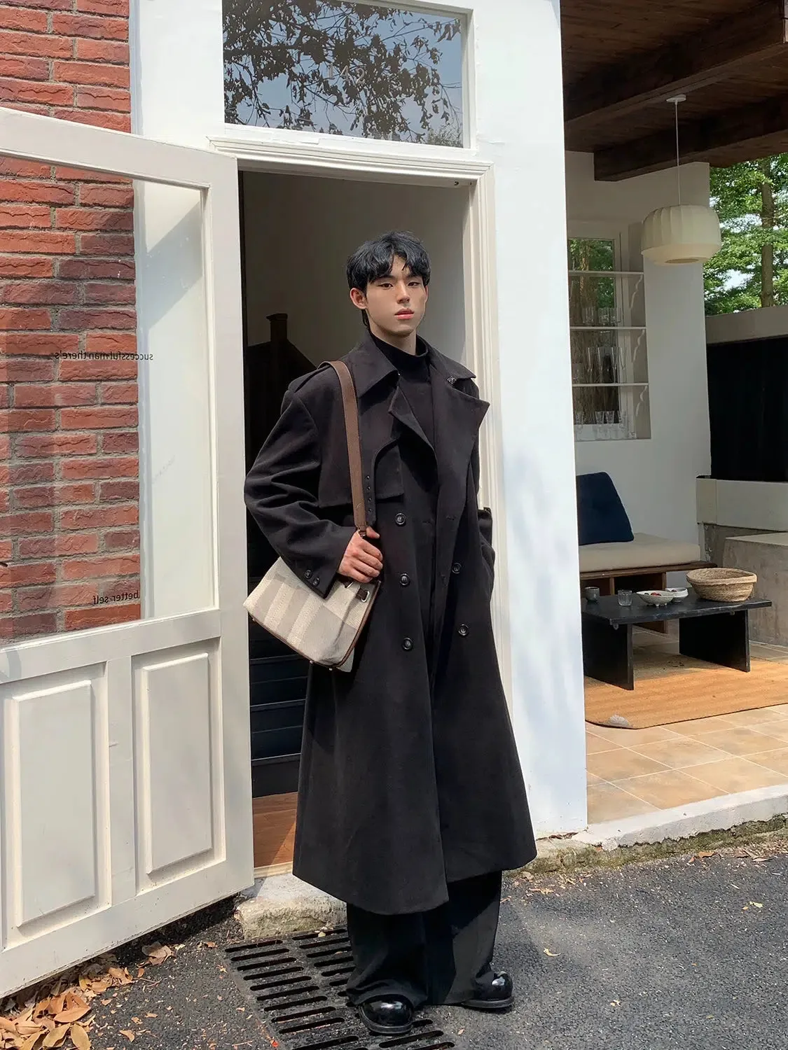 Black Double-breasted Wool Coat