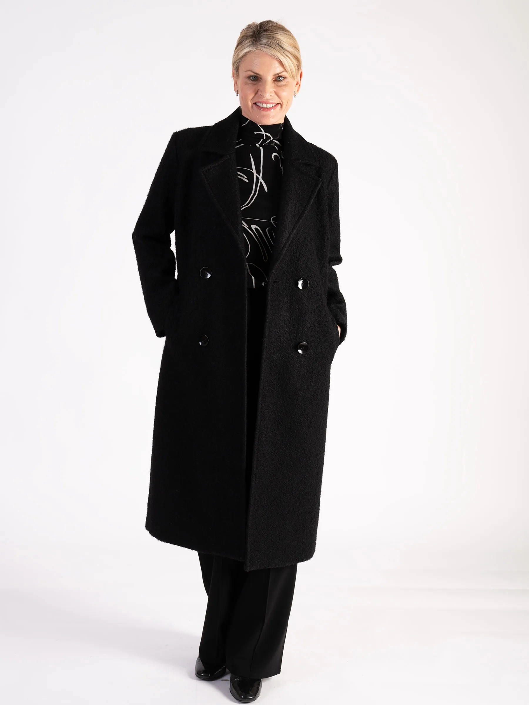 Black Long Wool Mix Coat