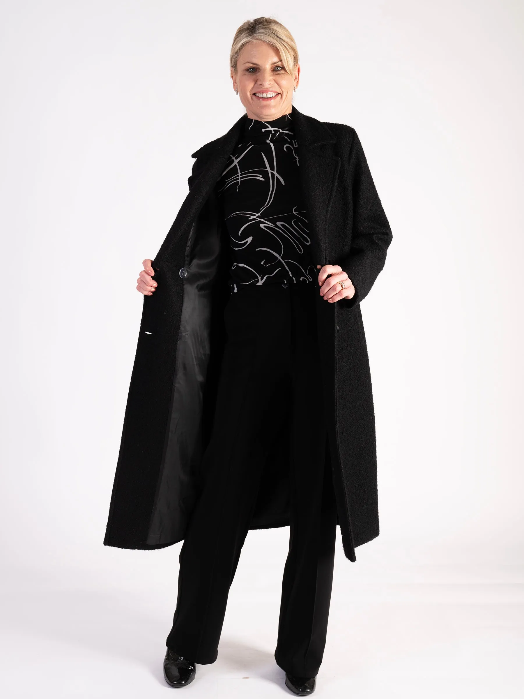 Black Long Wool Mix Coat