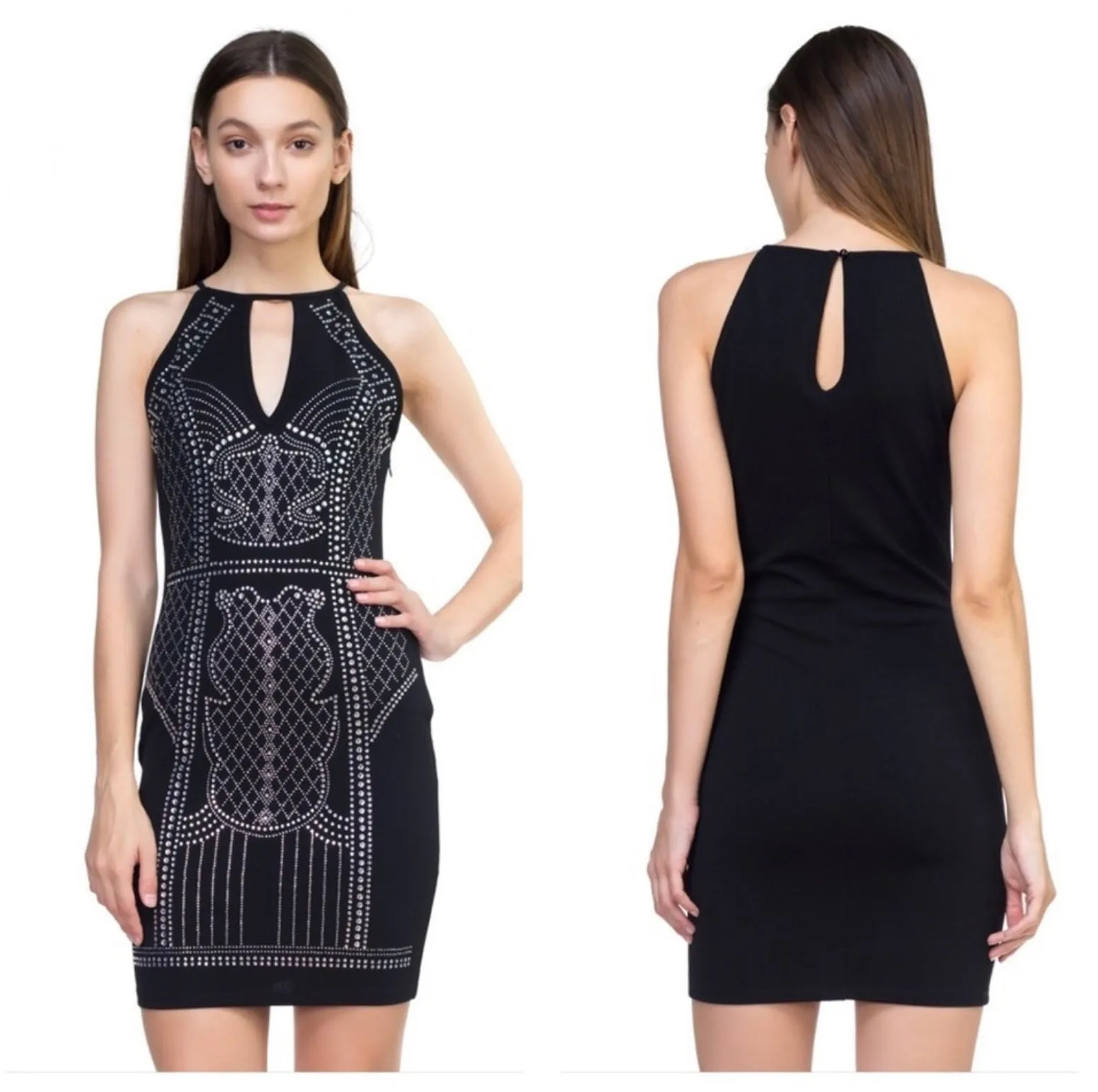 Black Rhinestone Beaded Mini Cocktail Dress