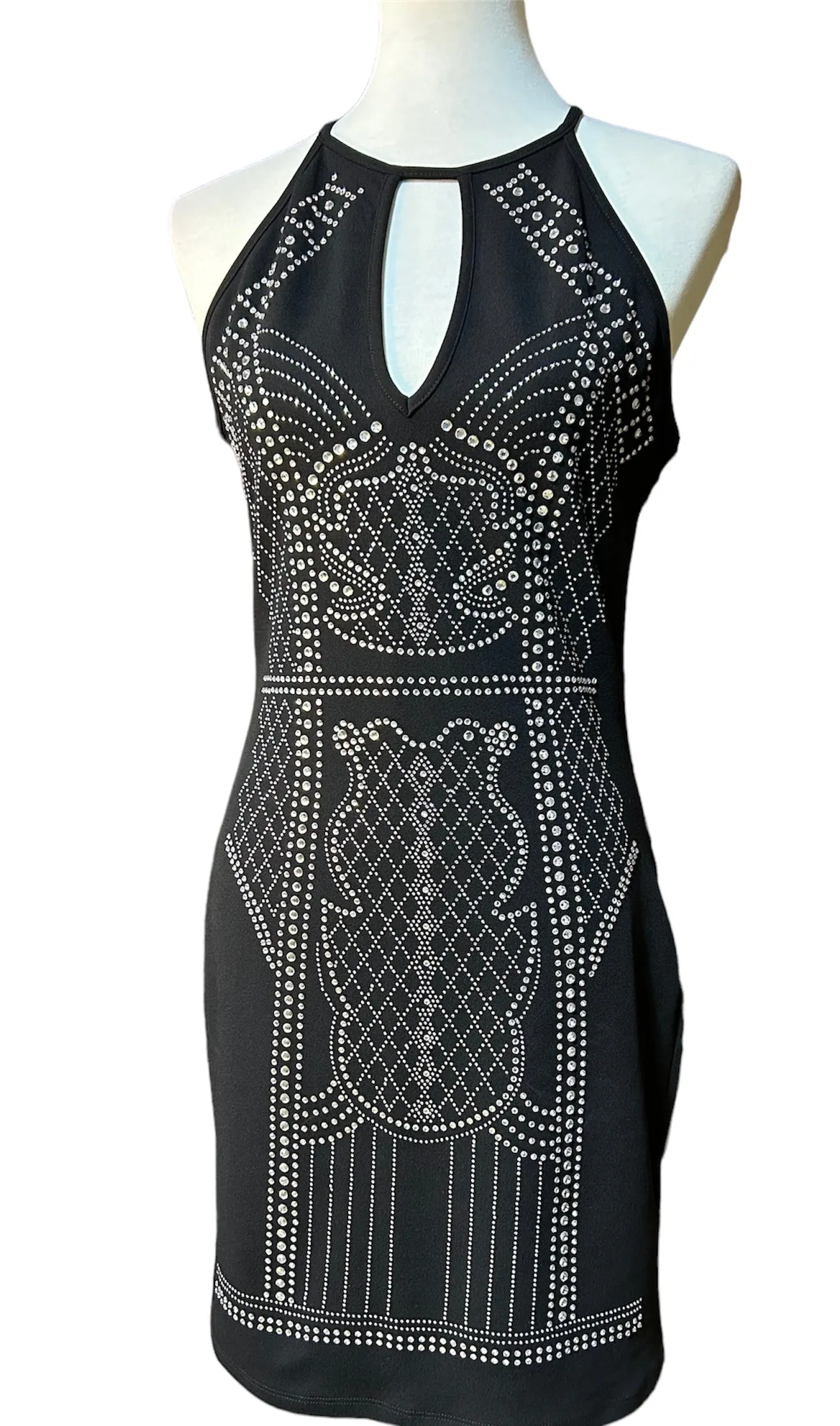 Black Rhinestone Beaded Mini Cocktail Dress