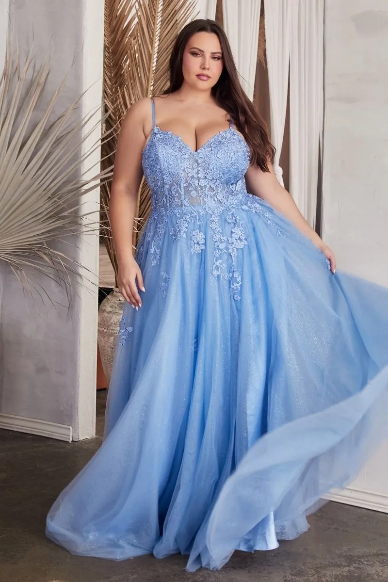 Bliss Prom Dress Strapless Lace & Tulle Gown 740148ER-Blue Cinderella Divine C148  LaDivine C148