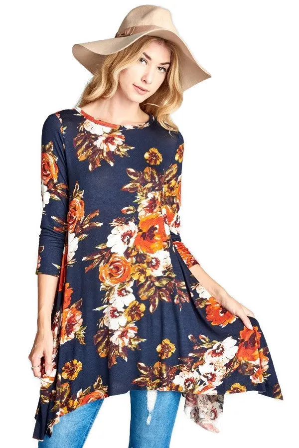 Blooming Beauty Floral Swing Top, Navy