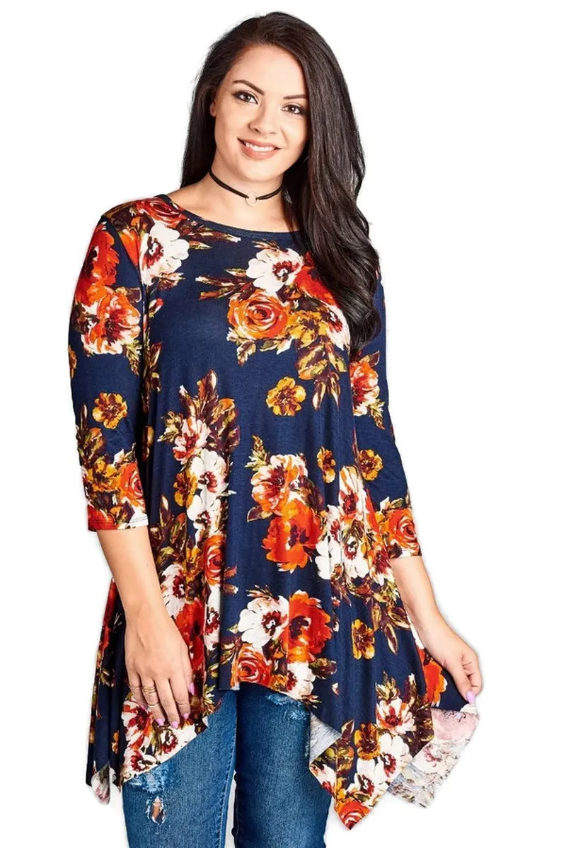 Blooming Beauty Floral Swing Top, Navy