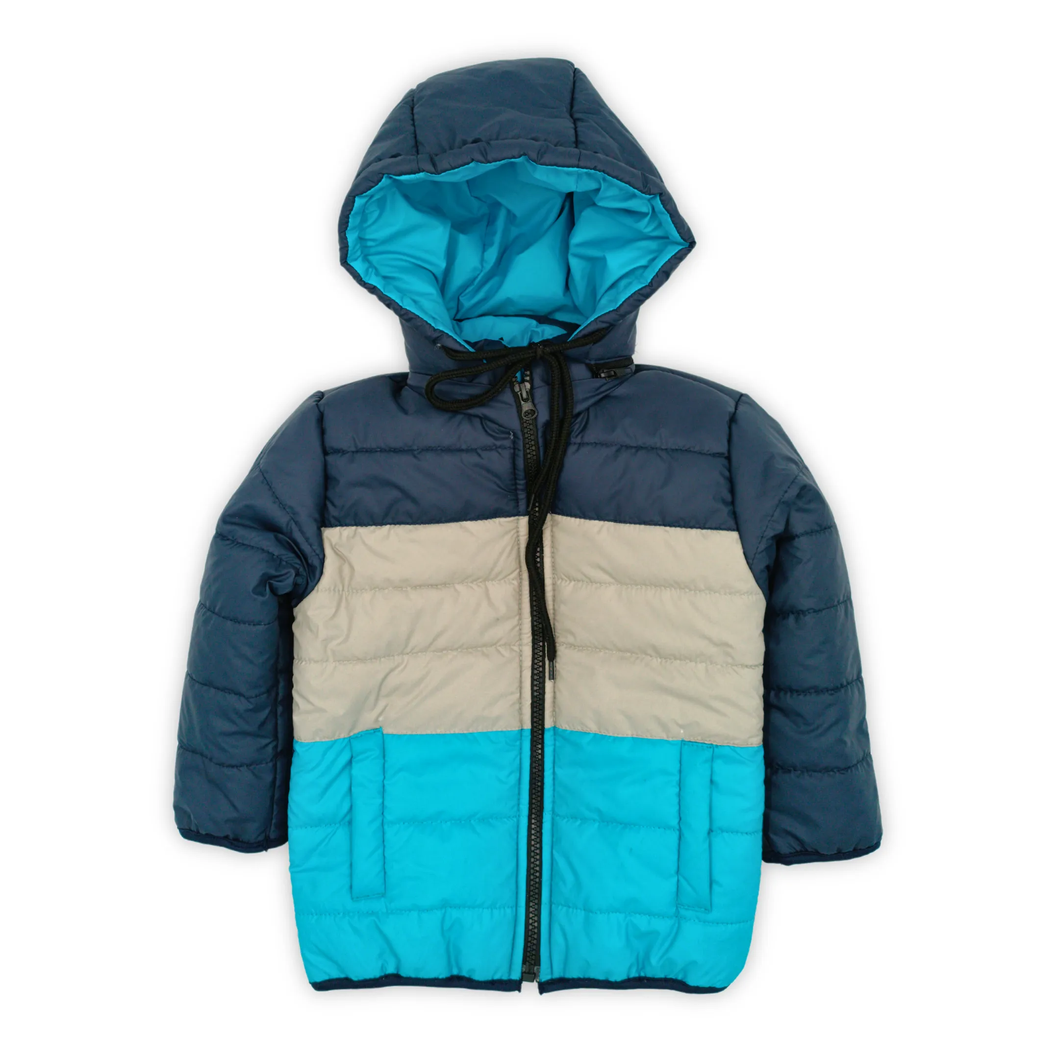 Blue Contrast Puffer Hooded Jacket