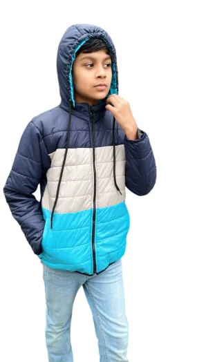 Blue Contrast Puffer Hooded Jacket