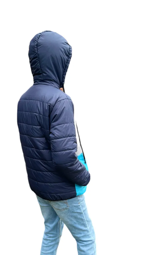 Blue Contrast Puffer Hooded Jacket