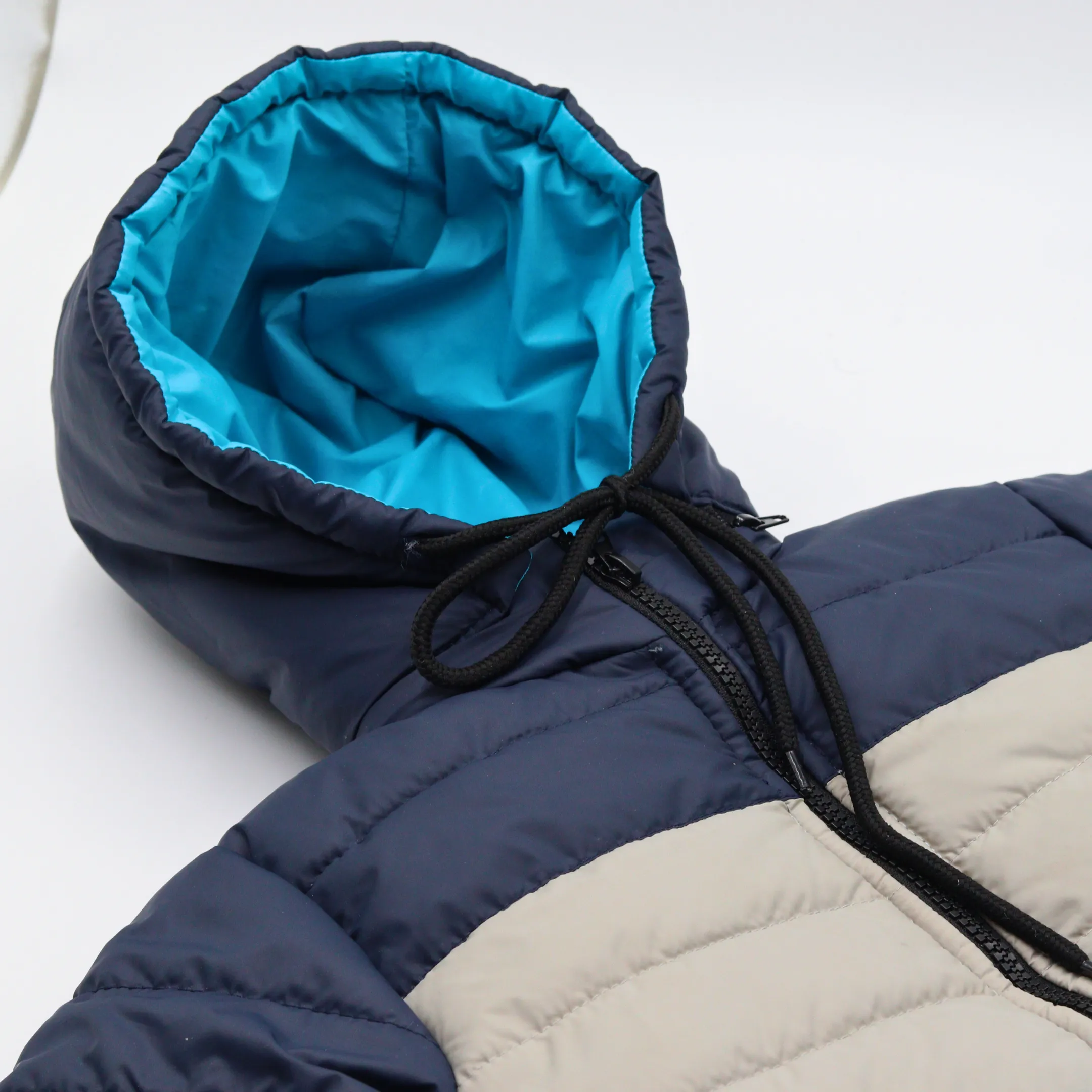 Blue Contrast Puffer Hooded Jacket